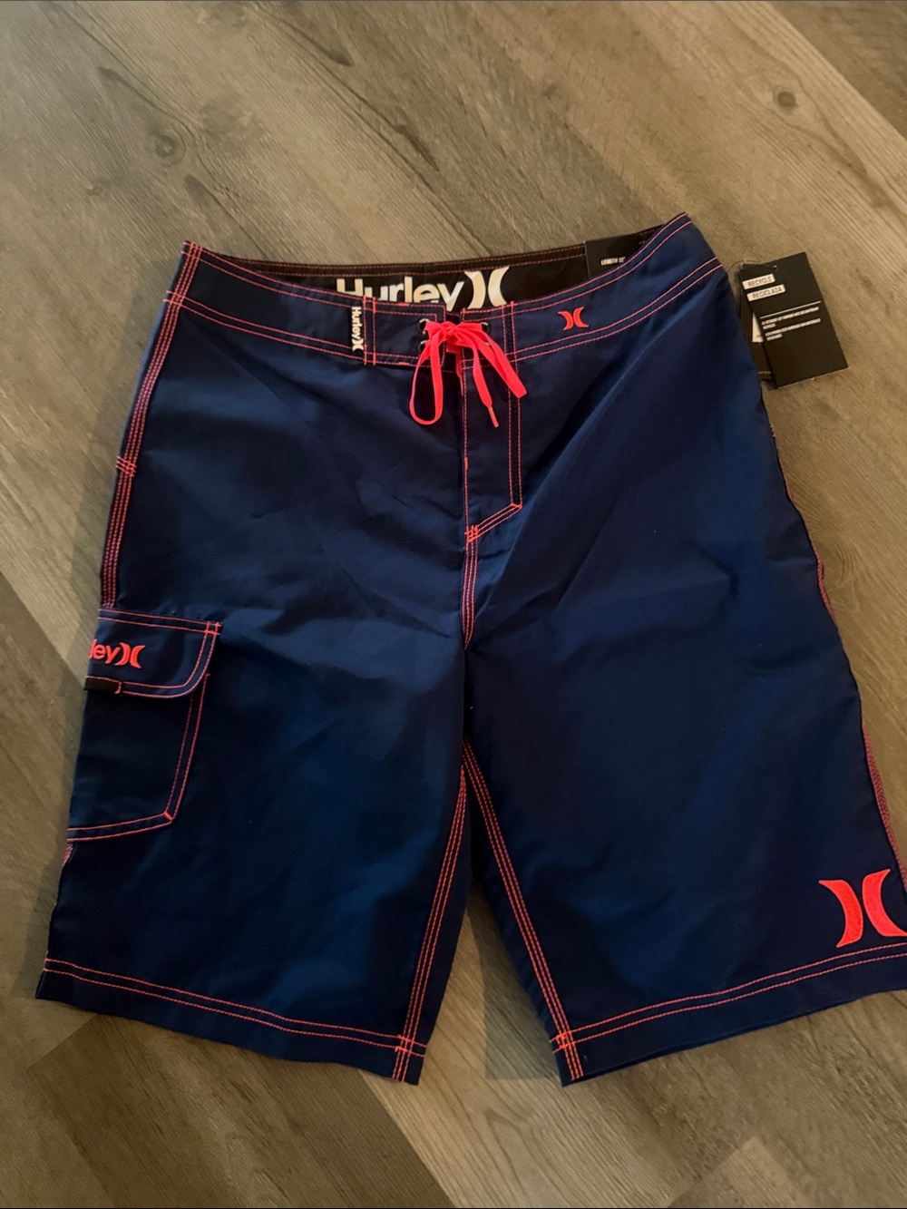 Hurley Navy Board Shorts with Neon Coral Contrast Stitching